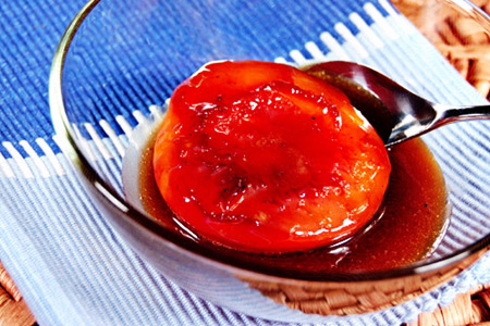 Braised Nectarines with Champagne Honey Caramel